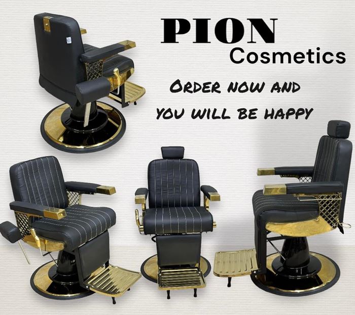 כסא שחור למספרה עם גימור מוזהב / PION barber shop chair